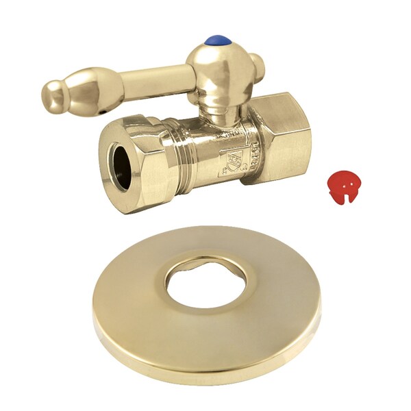 Kingston Brass 1/2" FIP X 1/2" or 7/16" Slip Joint Quarter-Turn Straight Stop Valve with Flange, Polished Brass CC44152KLK - main